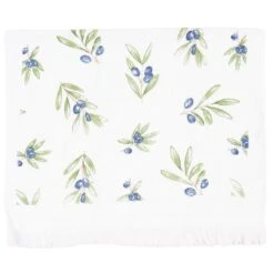 Clayre & Eef Gastendoekje 40x66 Cm Wit Blauw Katoen Olijftakken