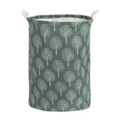 QUVIO Wasmand Rond Stof - Boom - Grijs