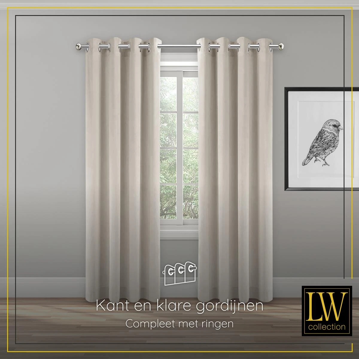 LW Collection Kant En Klaar Gordijnen Beige 290x245 - Afbeelding 3