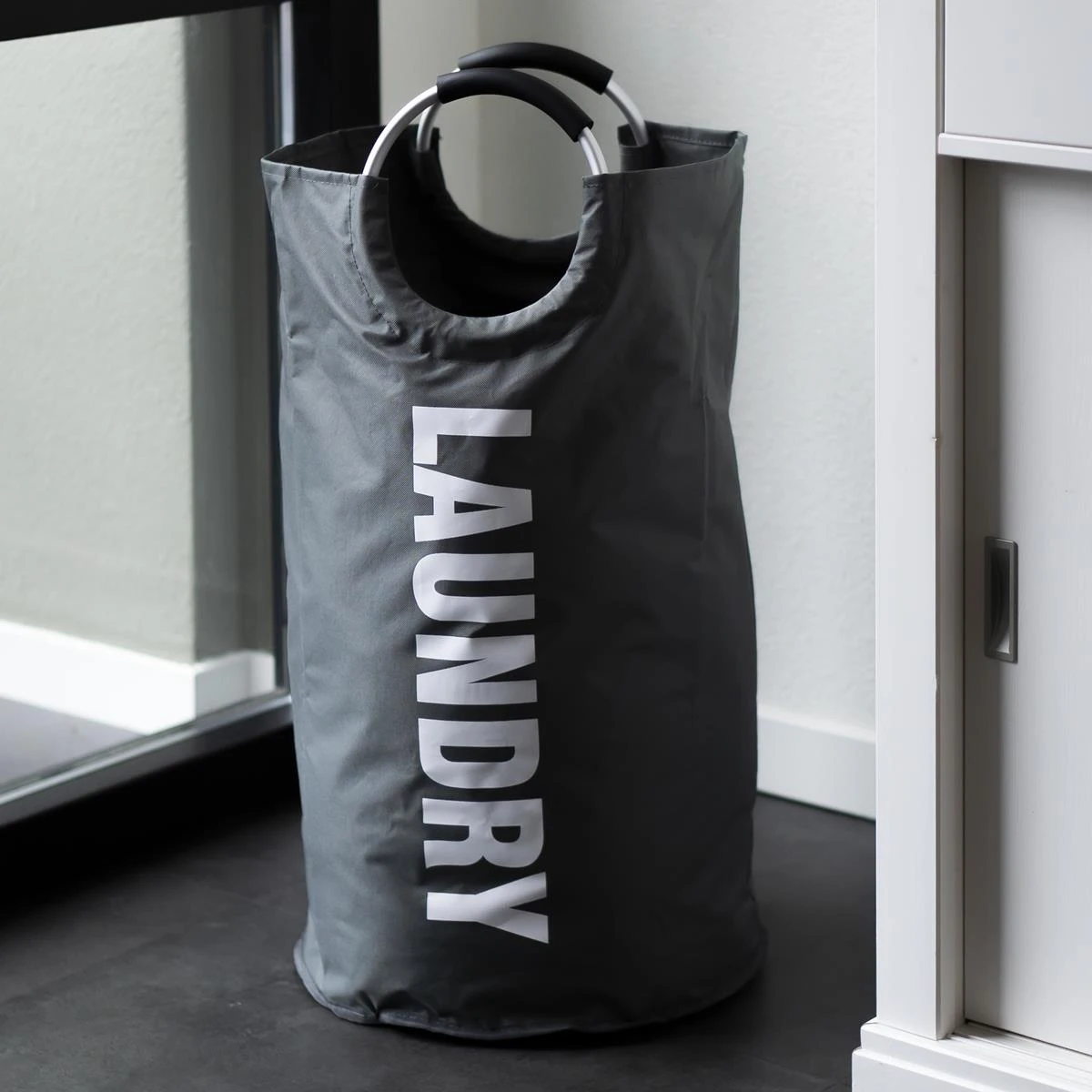 QUVIO Wasmand Met Handvaten - LAUNDRY - Antraciet - Afbeelding 4