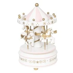 Clayre & Eef Muziekdoosje Ø 11x19 Cm Wit Roze Kunststof Paardjes