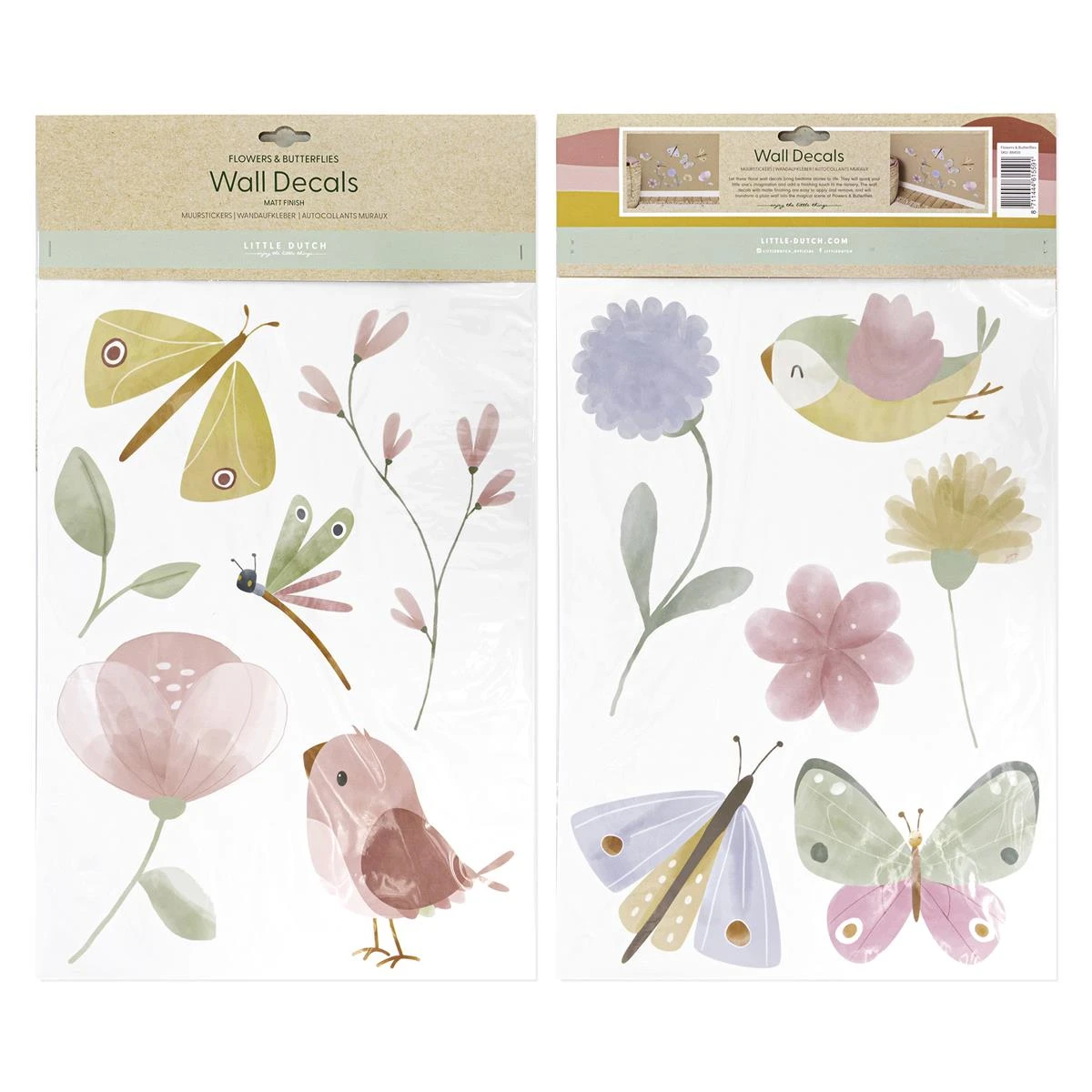 Little Dutch | Luxe Muurstickers - Flowers & Butterflies - 2x 42x30cm - Afbeelding 6