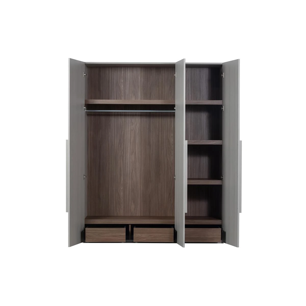 WOOOD Kledingkast 3-Deurs Rens - Noten|Grijs - 210x165x58 - Afbeelding 5