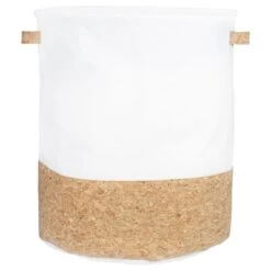 QUVIO Wasmand Rond Met Kurk Look Onderkant -L