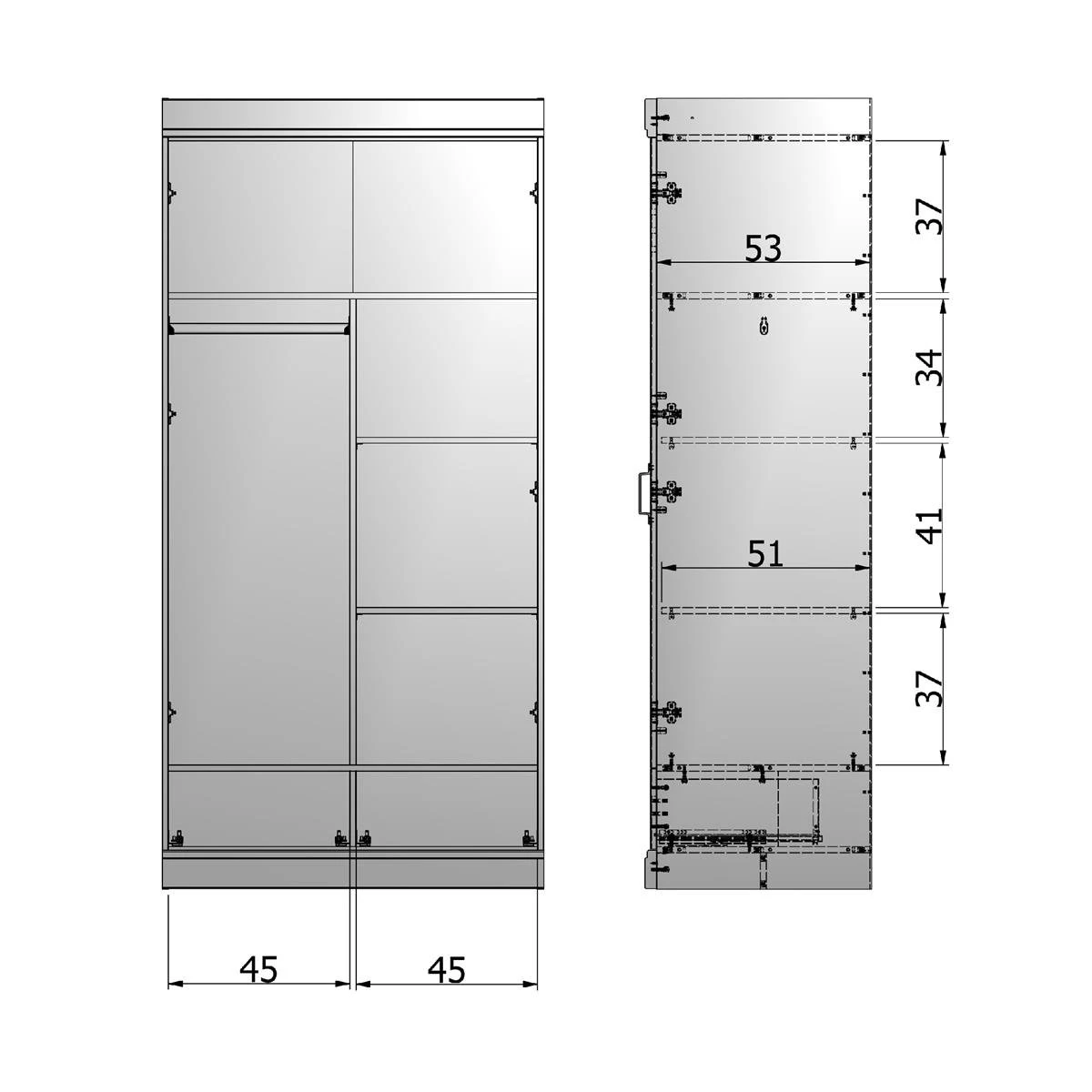 Woood Connect Kast 2-deurs Met Lades, Planken En Roede - Afbeelding 5