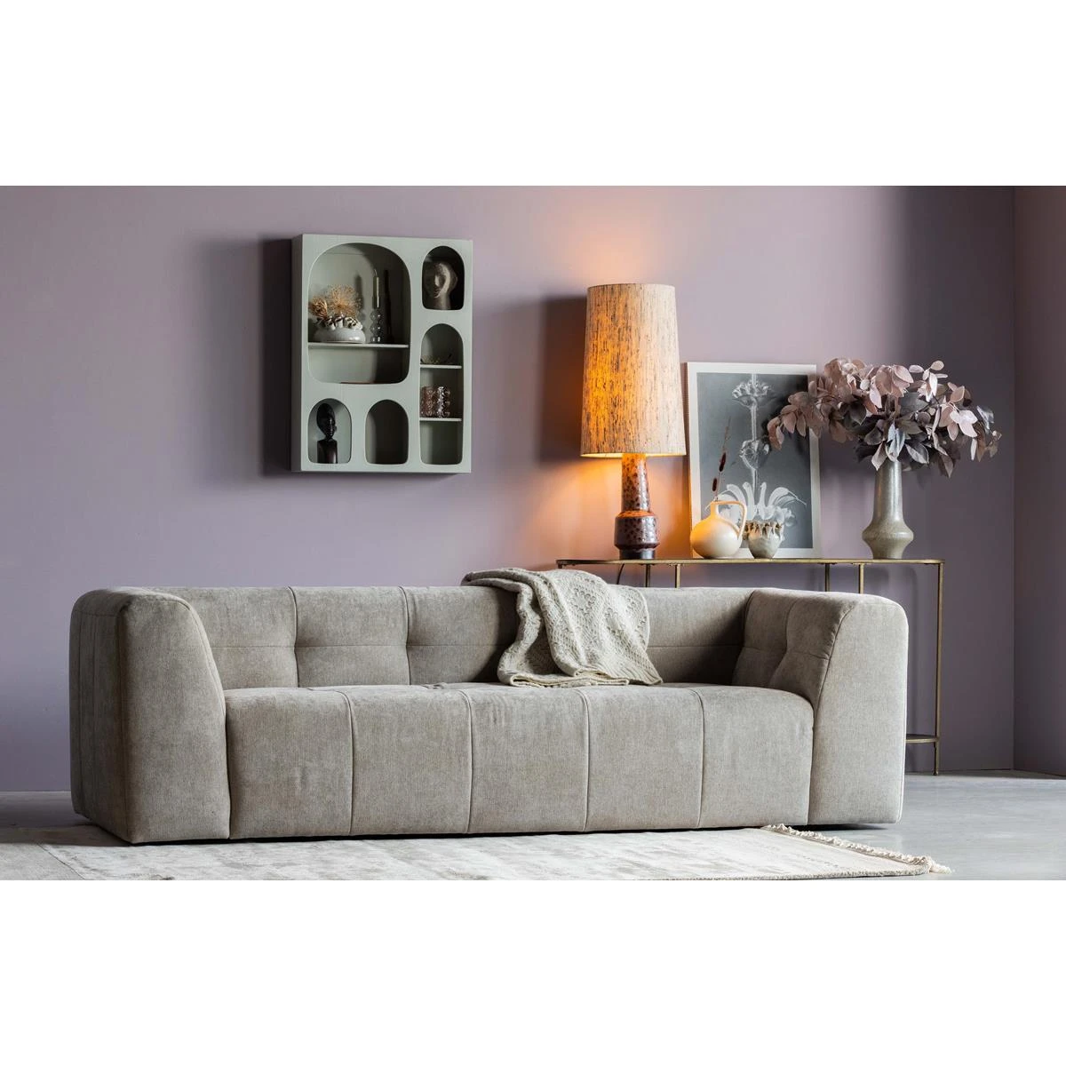 Basiclabel Grid 3-Zits Bank - Stof - Zand - 73x230x98 - Afbeelding 3