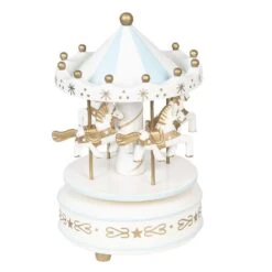 Clayre & Eef Muziekdoosje Ø 11x19 Cm Wit Blauw Kunststof Paardjes