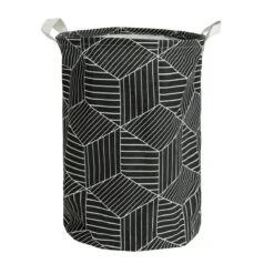 QUVIO Wasmand Rond Stof - Hexagon - Zwart
