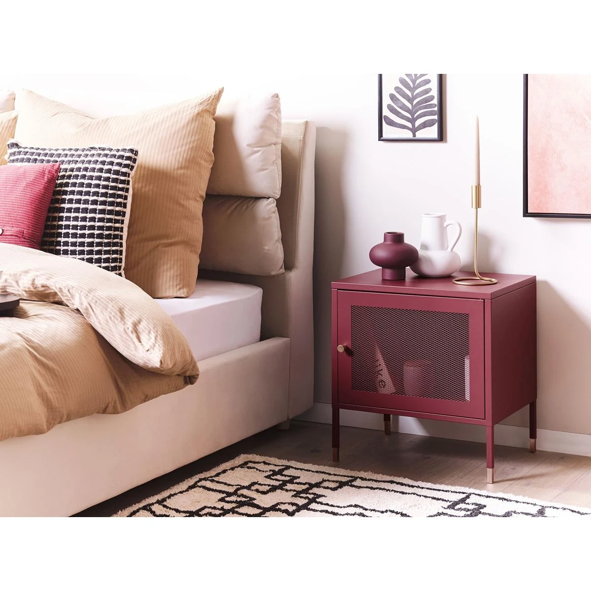 Beliani - OSSETT - Nachtkastje - Rood - Staal - Afbeelding 2