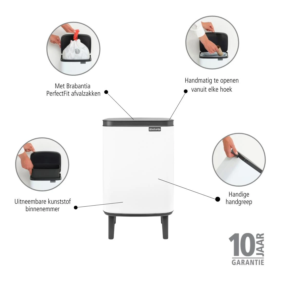 Brabantia Bo Hi Afvalemmer 7 L - White - Afbeelding 16