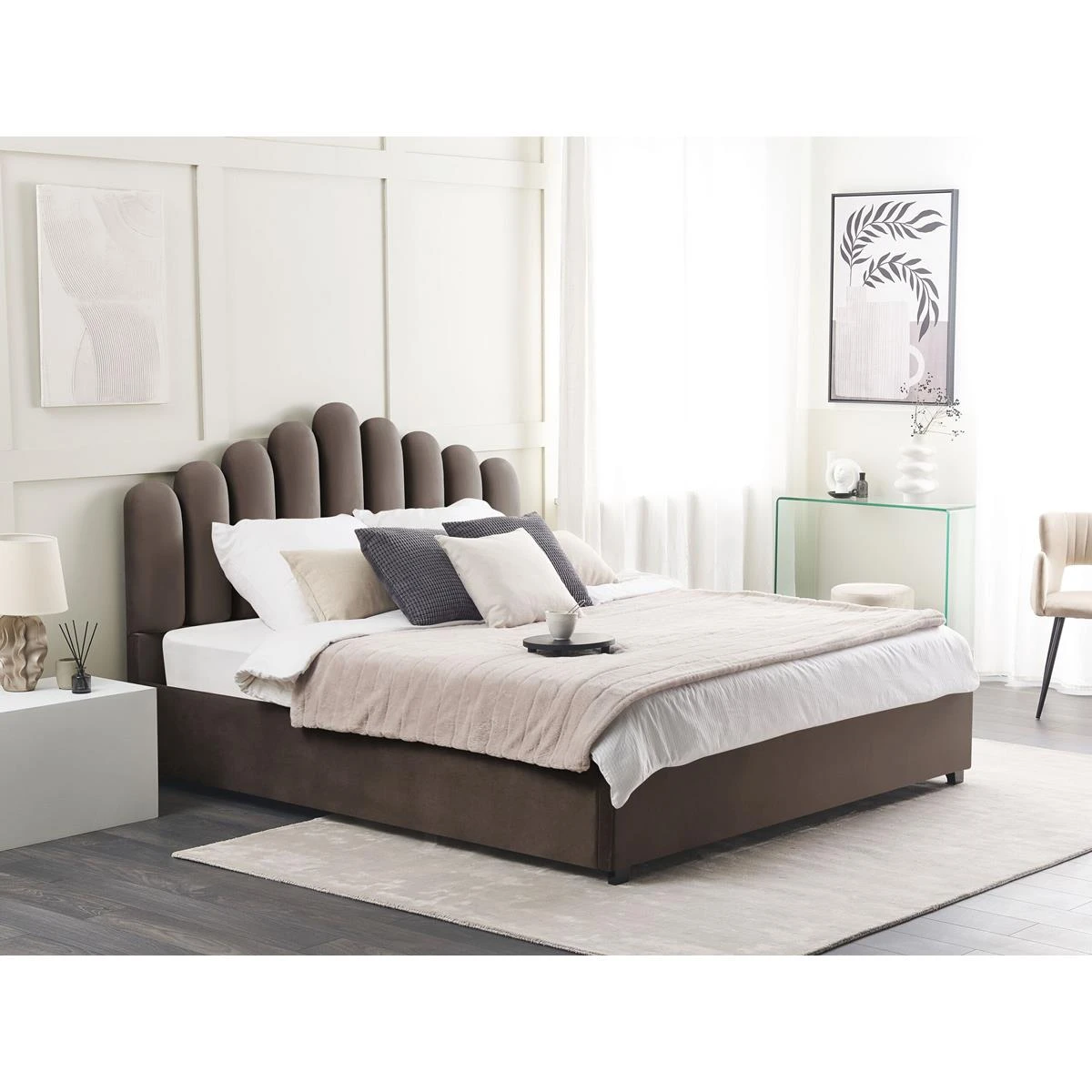 Beliani-VINCENNES -Tweepersoonsbed-Beige-180 X 200 Cm-Fluweel - Afbeelding 2