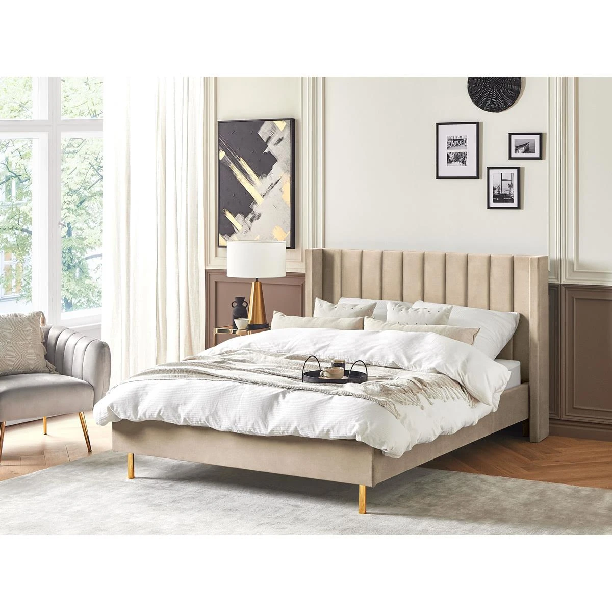 Beliani - VILETTE - Tweepersoonsbed - Beige - 140 X 200 Cm - Fluweel - Afbeelding 2