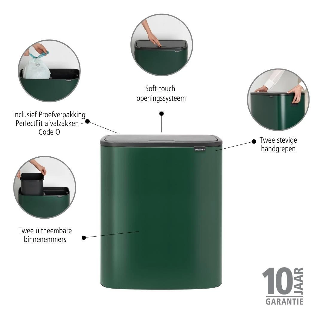 Brabantia Bo Touch Bin 2 X 30 L - Pine Green - Afbeelding 18