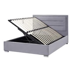 Beliani-ROUEN-Bed Met Opbergruimte-Grijs-140 X 200 Cm-Fluweel