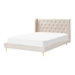 Beliani - FORBACH - Tweepersoonsbed - Beige - 140 X 200 Cm - Fluweel