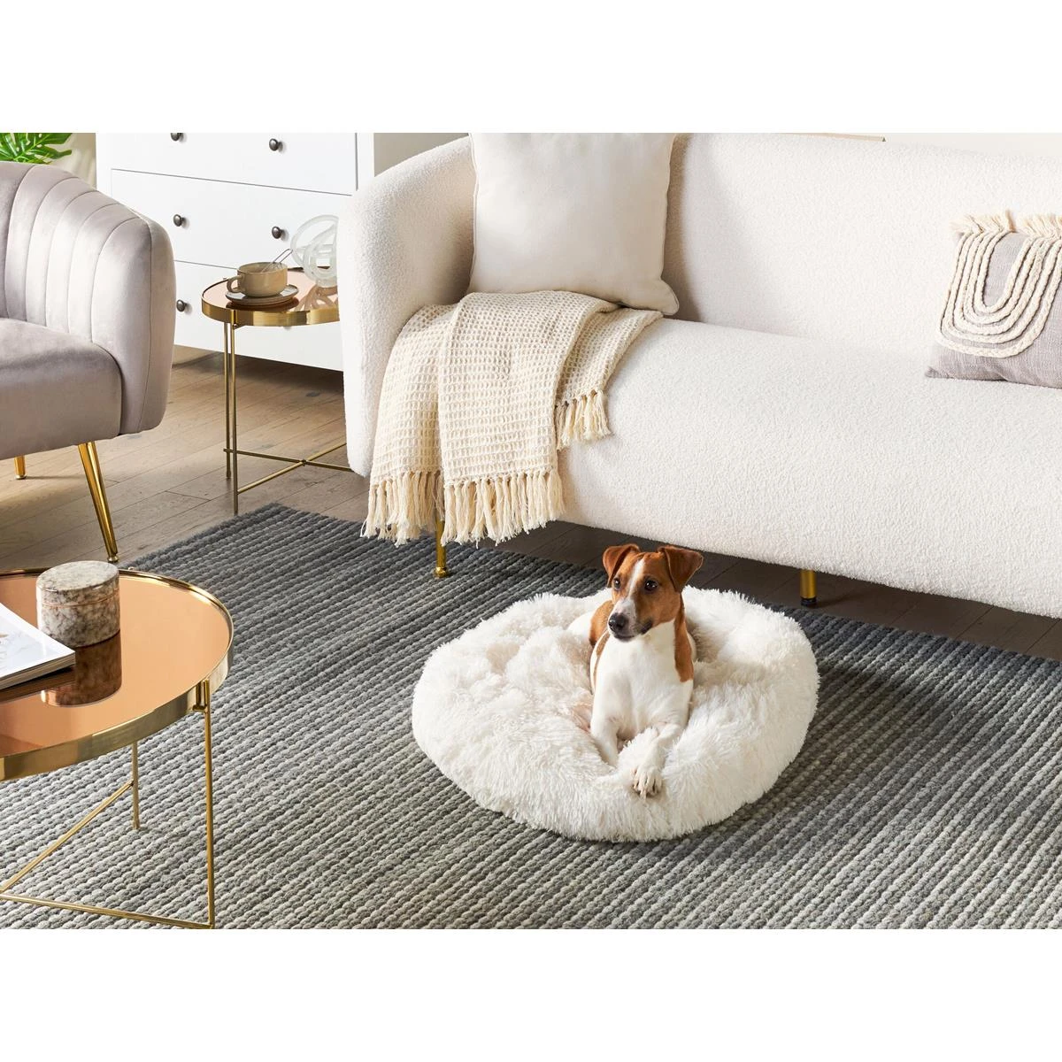 Beliani - KULU - Dierenbed - Wit - Nepbont - Afbeelding 2