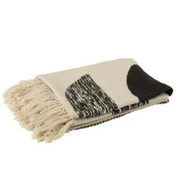 J-Line Plaid Tokyo - Polyester - Wit| Zwart - 128 X 178 Cm