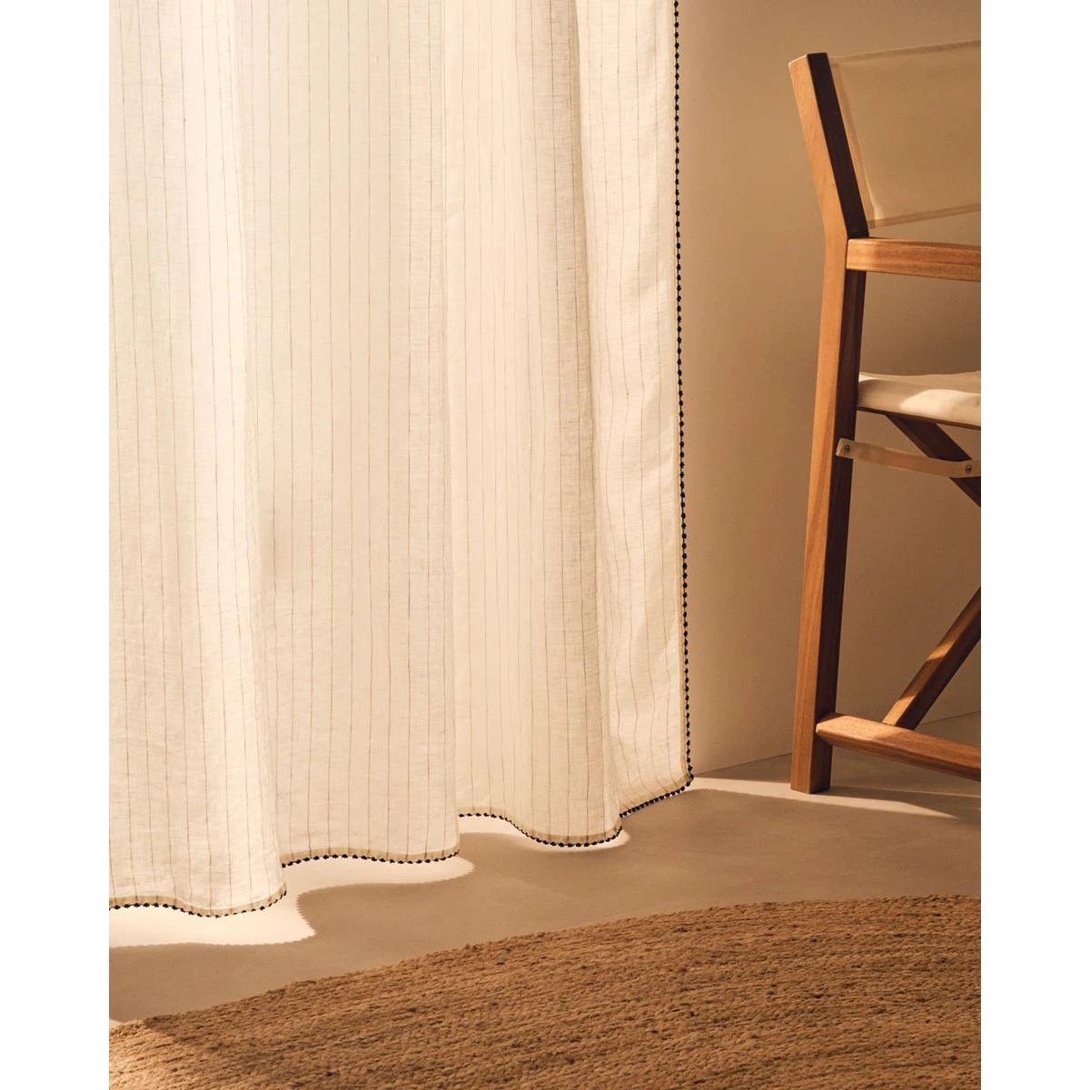 Kave Home - Adra Gordijn In Wit Gestreept Linnen En Katoen Met - Afbeelding 2