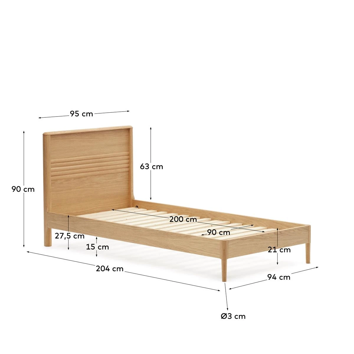 Kave Home - Lenon Bed In Hout En Eiken Fineer Voor 90 X 200 Cm Matras - Afbeelding 5