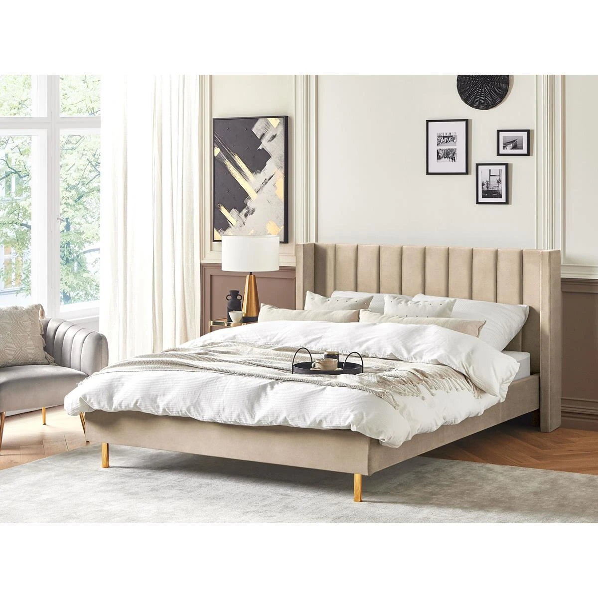 Beliani - VILLETTE - Tweepersoonsbed - Beige - 180 X 200 Cm - Fluweel - Afbeelding 2
