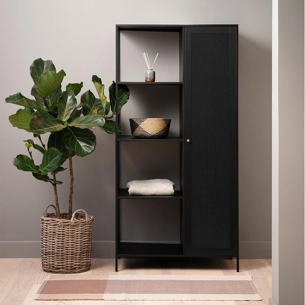 Olivine Juna Kledingkast Zwart - Met Open Vakken - 180 Cm - Afbeelding 2