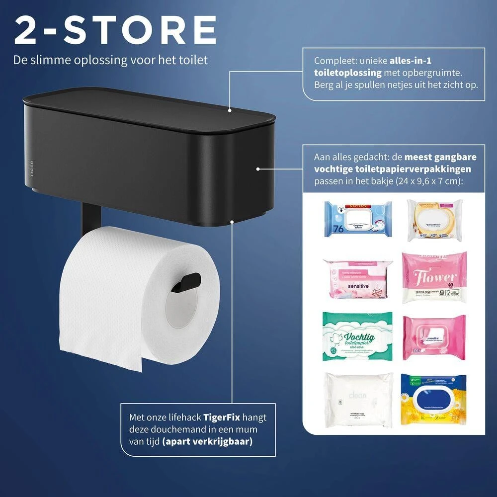 Tiger 2-Store Toiletrolhouder Met Opbergbakje - Zwart - Afbeelding 9