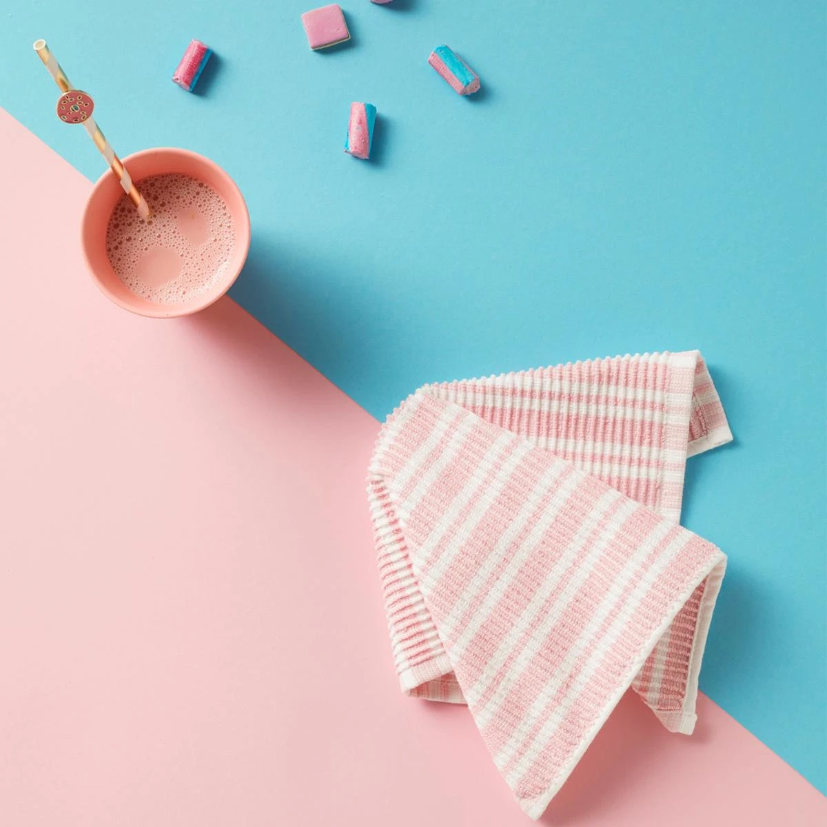 DDDDD Vaatdoek Basic Clean - 30x30cm - Pastelroze Gestreept - 4 Stuks - Afbeelding 4