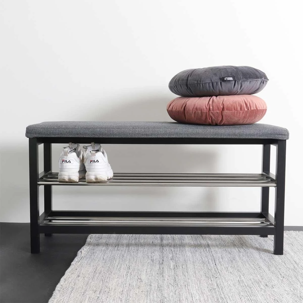 Artichok Norah Houten Schoenenrek Zwart Met Bankje - 100 X 34 Cm - Afbeelding 2