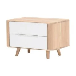 Gazzda Ena Nightstand 60 Houten Nachtkastje Whitewash - 2 Lades