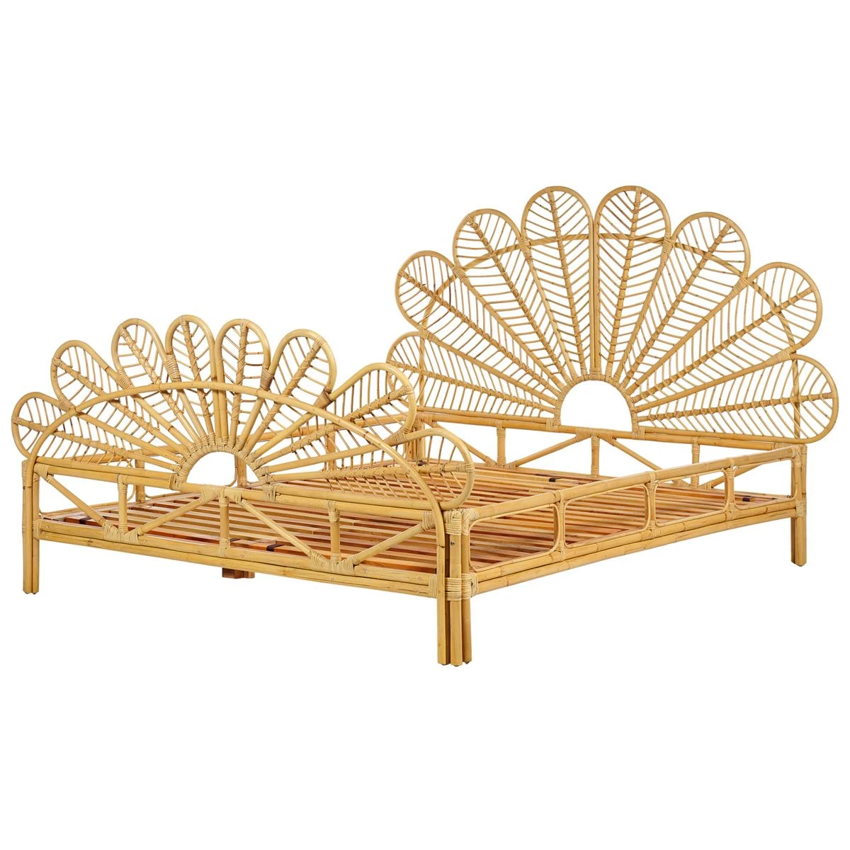 Beliani-FLORENTINE-Tweepersoonsbed-Lichtbruin-160 X 200 Cm-Rotan - Afbeelding 3