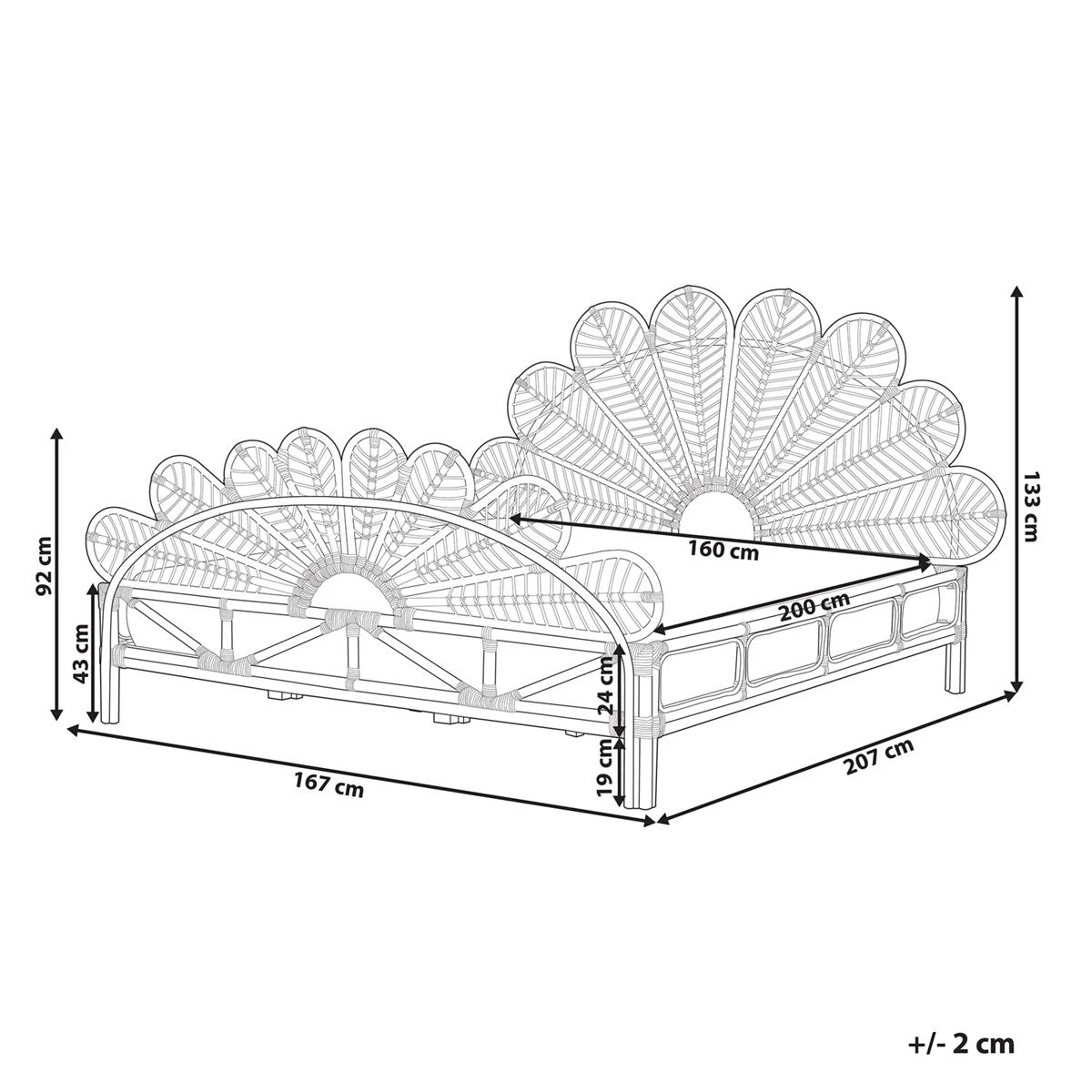 Beliani-FLORENTINE-Tweepersoonsbed-Lichtbruin-160 X 200 Cm-Rotan - Afbeelding 10