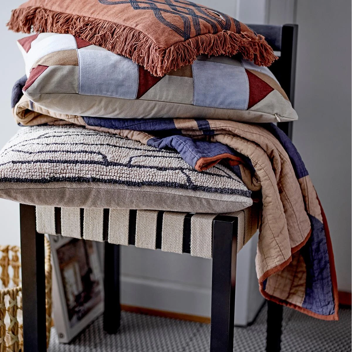 Bloomingville Roosi Plaid - 150 X 130 Cm - Blauw - Afbeelding 2