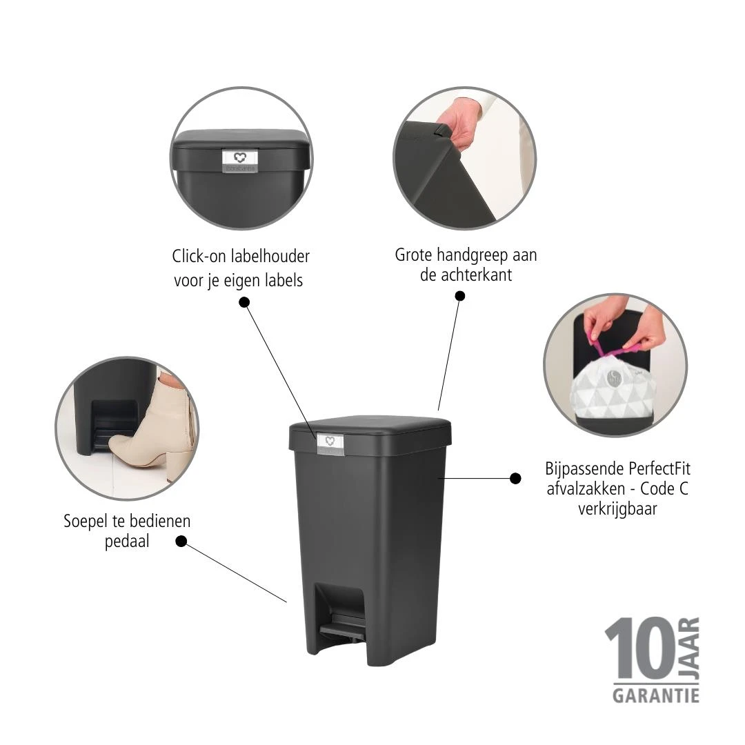 Brabantia StepUp Pedaalemmer - 10 L - Dark Grey - Afbeelding 12