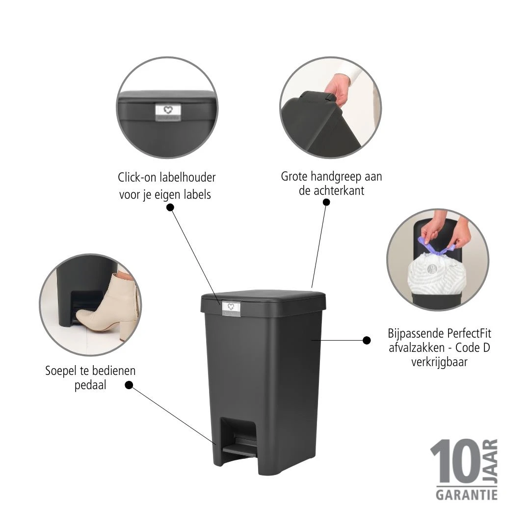 Brabantia StepUp Pedaalemmer - 16 L - Dark Grey - Afbeelding 12