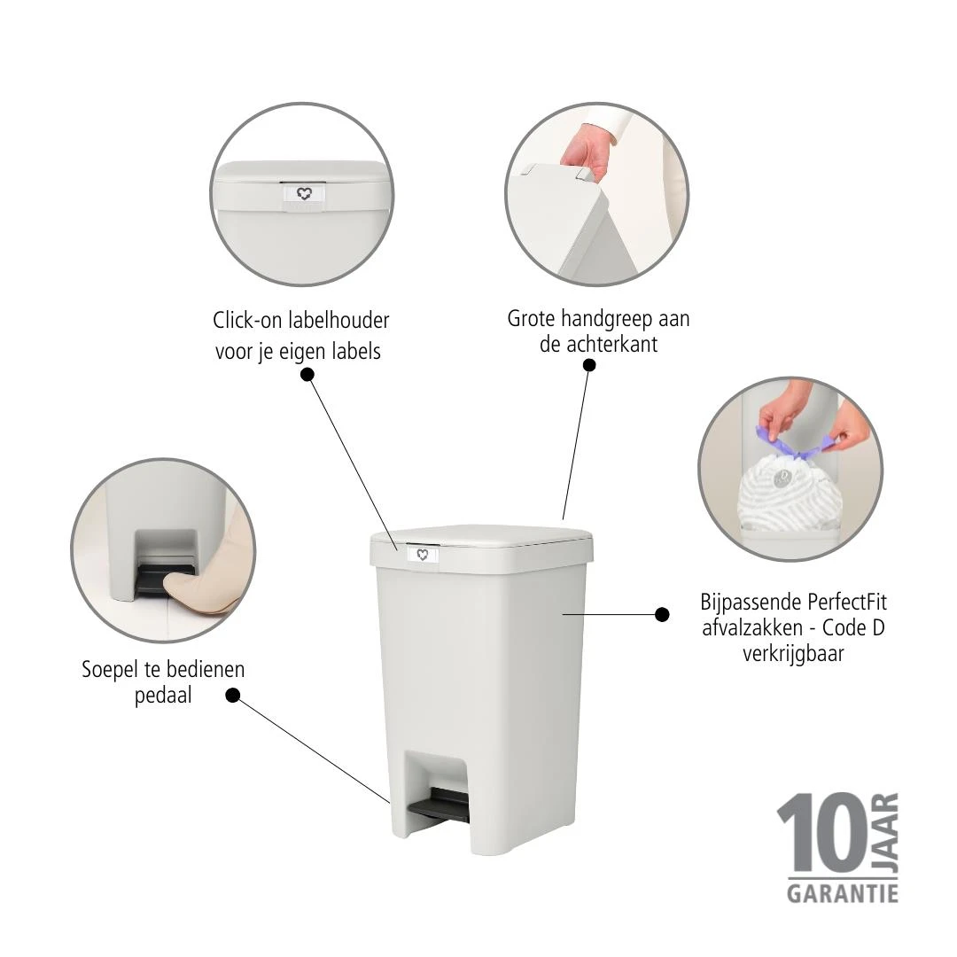 Brabantia StepUp Pedaalemmer - 16 L - Light Grey - Afbeelding 12