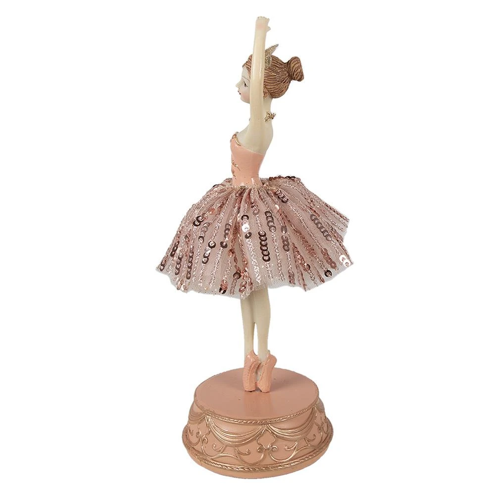 Clayre & Eef Muziekdoos Ballerina Ø 11x29 Cm Roze Polyresin - Afbeelding 2