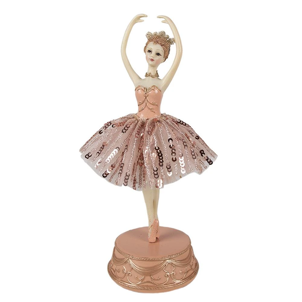 Clayre & Eef Muziekdoos Ballerina Ø 11x29 Cm Roze Polyresin