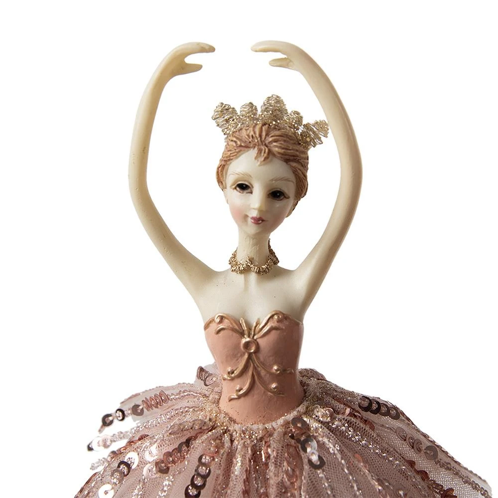 Clayre & Eef Muziekdoos Ballerina Ø 11x29 Cm Roze Polyresin - Afbeelding 4