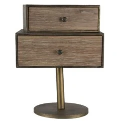 Clayre & Eef Kast 40x30x53 Cm Goudkleurig Bruin Hout Ijzer Nachtkastje