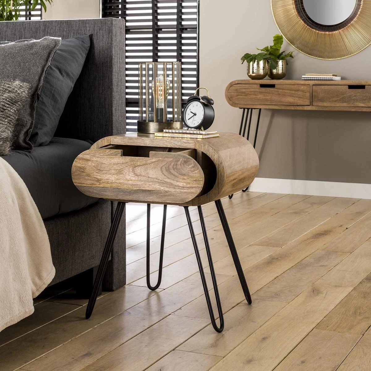 Hoyz - Nachtkastje Barrel Met 1 Lade - Bruin - 50x35x60 - Afbeelding 3