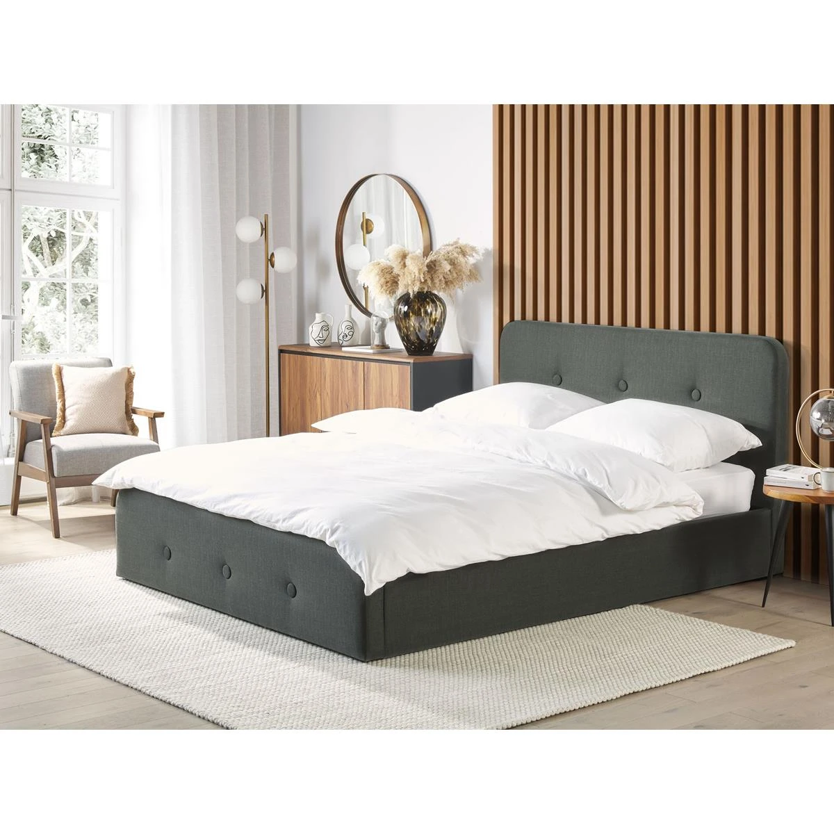 Beliani-RENNES -Bed Met Opbergruimte-Donkergrijs-180x200 Cm-Polyester - Afbeelding 2