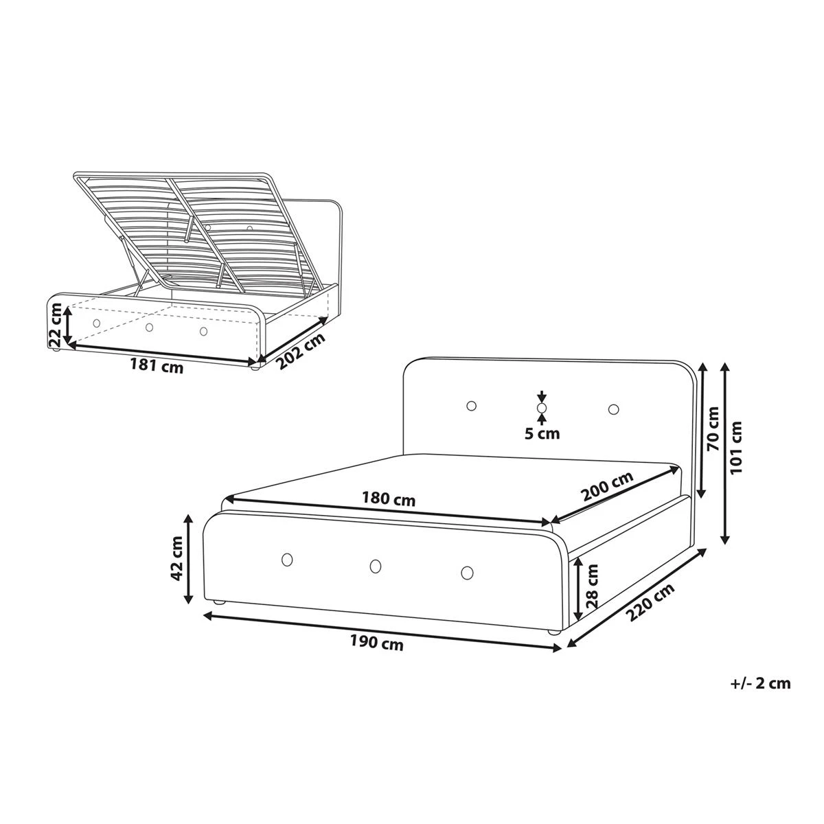 Beliani-RENNES -Bed Met Opbergruimte-Donkergrijs-180x200 Cm-Polyester - Afbeelding 11