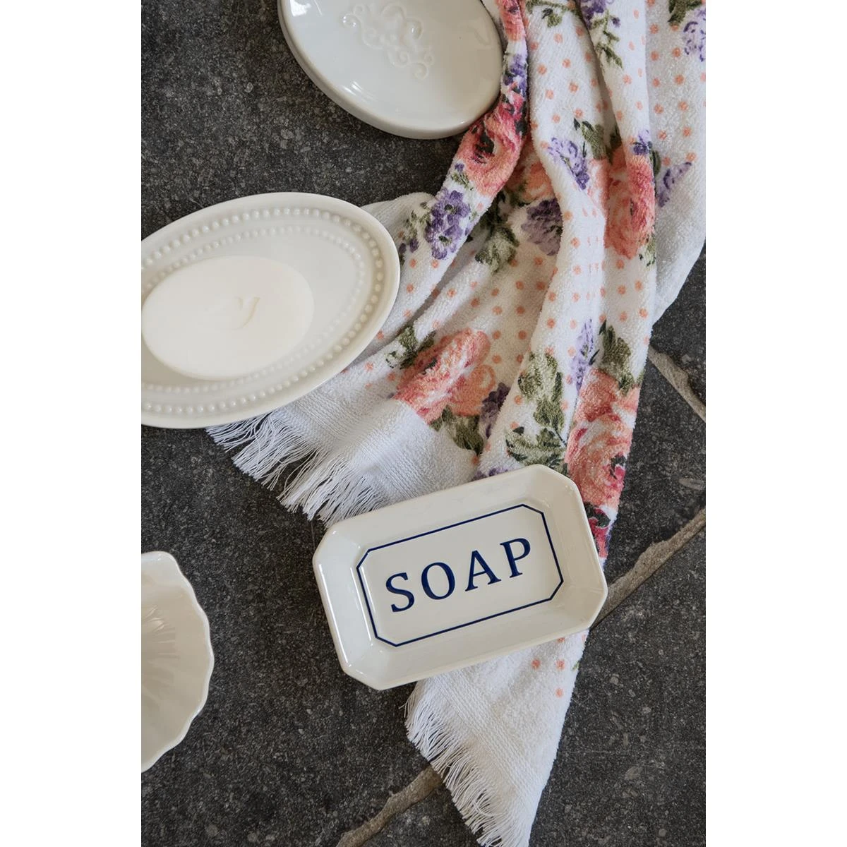 Clayre & Eef Gastendoekje 40x66 Cm Roze Wit Katoen Rozen Toilet - Afbeelding 2