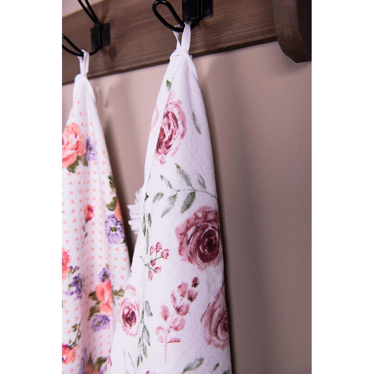 Clayre & Eef Gastendoekje 40x66 Cm Roze Wit Katoen Rozen Toilet - Afbeelding 4