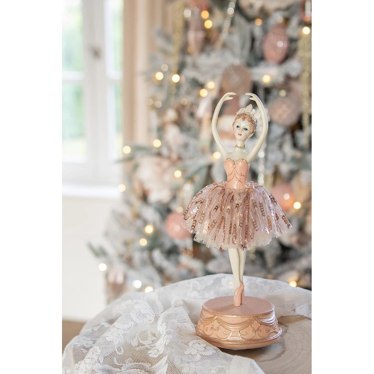 Clayre & Eef Muziekdoos Ballerina Ø 11x29 Cm Roze Polyresin - Afbeelding 5