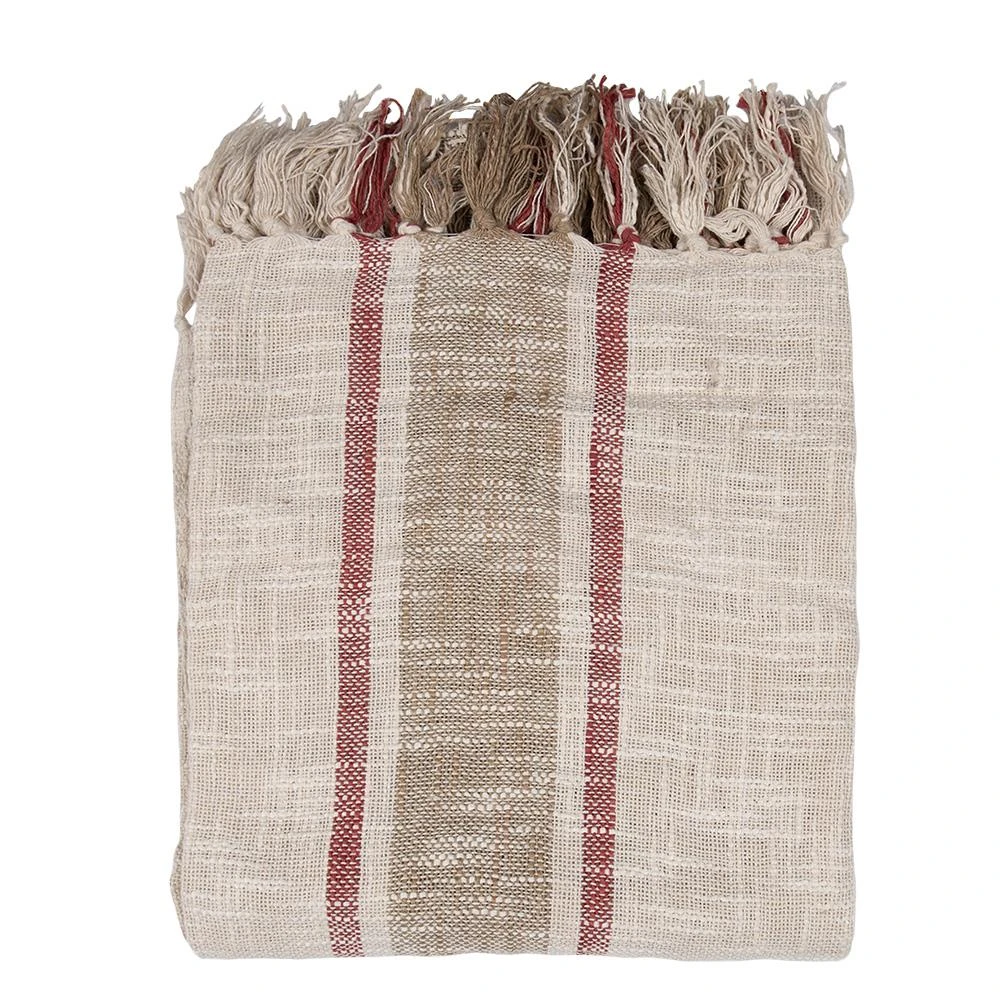 Clayre & Eef Plaid 125x150 Cm Beige Bruin Katoen Strepen Deken