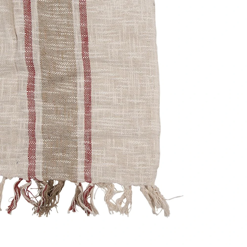 Clayre & Eef Plaid 125x150 Cm Beige Bruin Katoen Strepen Deken - Afbeelding 3