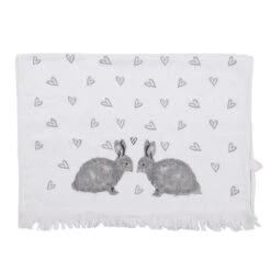 Clayre & Eef Gastendoekje 40x66 Cm Wit Grijs Katoen Konijnen Toilet