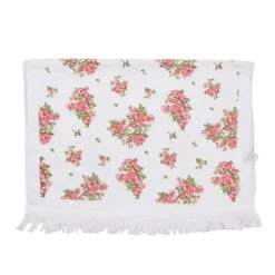 Clayre & Eef Gastendoekje 40x66 Cm Wit Roze Katoen Rozen Toilet