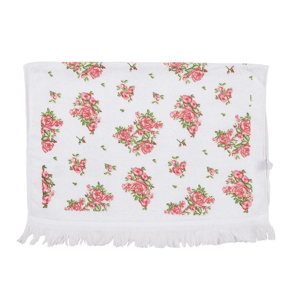Clayre & Eef Gastendoekje 40x66 Cm Wit Roze Katoen Rozen Toilet